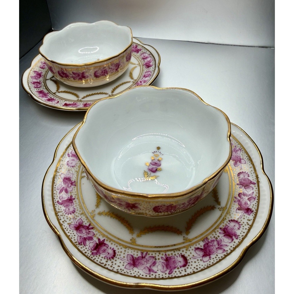 Vintage Porcelain Rose Floral Scalloped Edged Finger Bowl & Saucer (Set of 2)